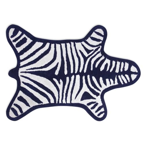 Tapis de bain Zebra  blanc bleu / Reversible - 112 x 79 cm - Jonathan Adler - Blanc / Bleu marine - Coton