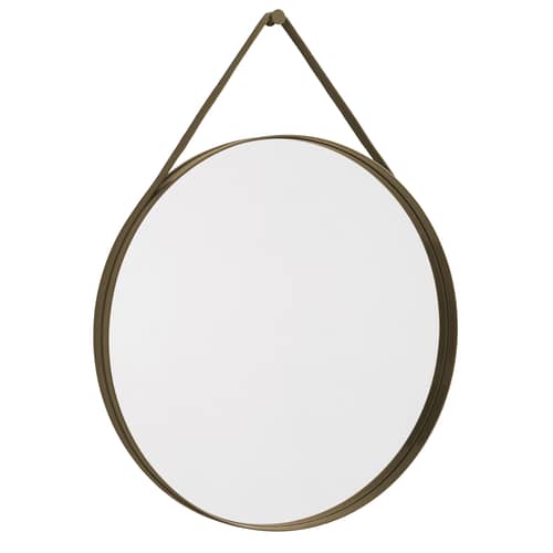 Strap n°2 Wall mirror metal brown / Ø 70 cm - Fabric strap - Hay - Light brown - Glass, Lacquered steel, Polyester fabric