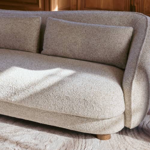 Divano destro Blake tessuto beige / 3 posti - L 222,5 cm - NV GALLERY - Beige Tiramisu (riccio) - Legno certificato FSC, Schiuma ad alta densità, Tessuto bouclé