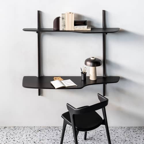 Bureau mural PI bois marron / L 140 x Prof. 48 cm - Ethnicraft - Acajou brun foncé - Acajou massif teinté