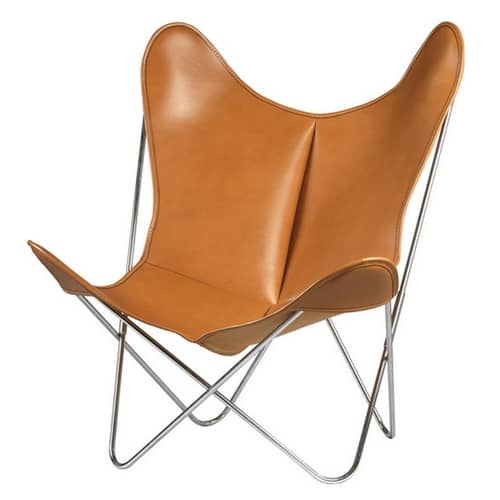 Fauteuil AA Butterfly cuir marron / Réédition 1938 - AA-New Design - Naturel / Structure chroméé - Acier chromé, Cuir