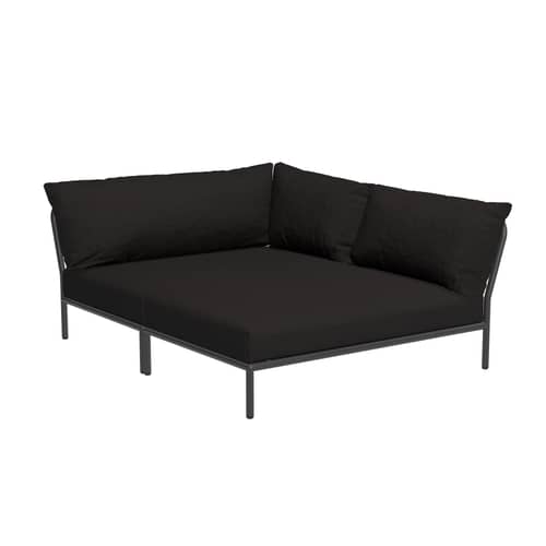 Modulares Gartensofa Level 2 Cozy textil schwarz / Weiche Rückenlehne & tiefe Sitzfläche - Eckmodul rechts L 173,5 x T 139 cm - Houe - Graphitschwarz (Stoff Heritage) - Polyurethan-Schaum, Sunbrella Heritage Stoff, thermolackierter Stahl