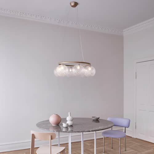 Sospensione Miira 6 Circular vetro trasparente / Ø 80 cm - NUURA - Trasparente (sfaccettato) / Oro - Alluminio, Vetro soffiato a bocca