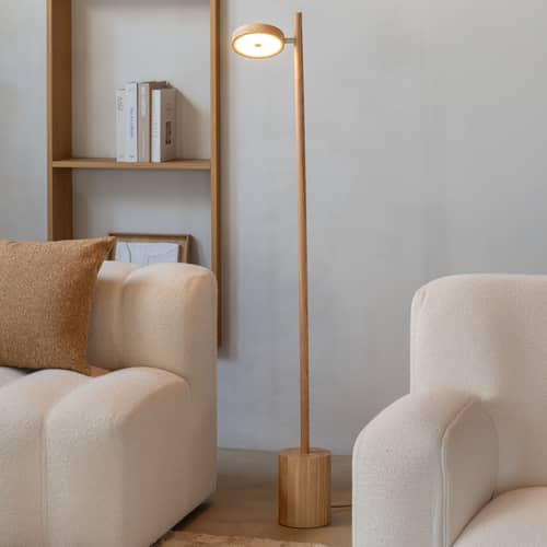 Okinawa LED Floor lamp natural wood / 1 adjustable diffuser - GOOD&MOJO - Natural - Ashwood
