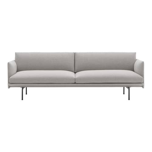 Divano destro Outline tessuto grigio / 3 posti- L 220 cm - Muuto - Grigio (tessuto Clay 12) / Gambe nere -  Plumes, Alluminio laccato, Schiuma ad alta densità, Tessuto Clay