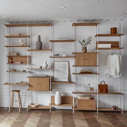 Regal Shelving System – s.65.2.C holz braun / B 162 x H 65 x Prof. 35 cm - MOEBE - Eiche geräuchert / Weiß - MDF Eichenfurnier, Stahl