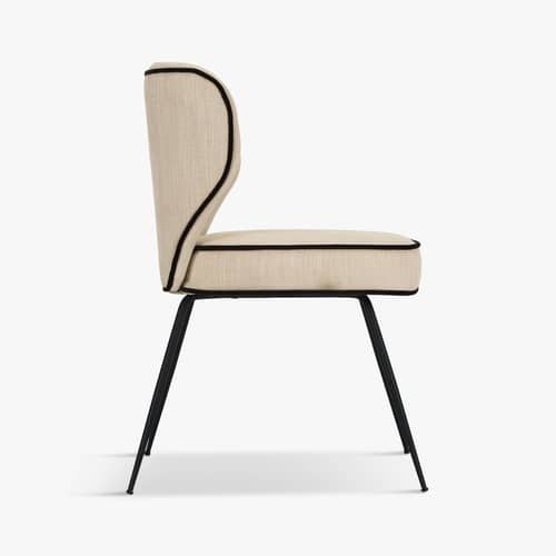 Sedia imbottita Wayne tessuto beige - NV GALLERY - Vaniglia / Bordo nero - Ferro, Schiuma ad alta densità, Tessuto
