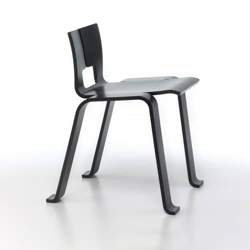 Ombra Tokyo Stacking chair wood black / Charlotte Perriand, 1953 - CASSINA - Black - Tinted oak plywood