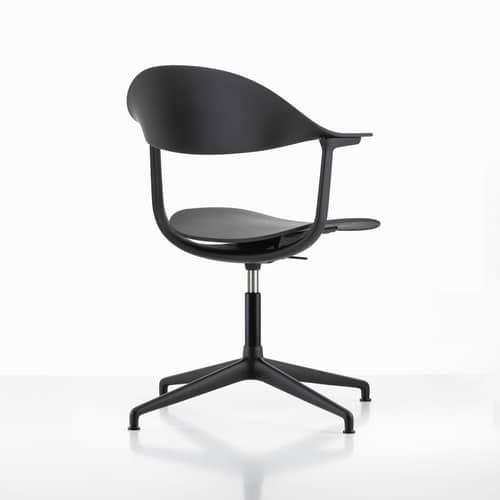 Mynt Swivel armchair plastic material black / Recycled plastic - Vitra - Black (plastic) / Base, legs black - Aluminium, Recycled polypropylene