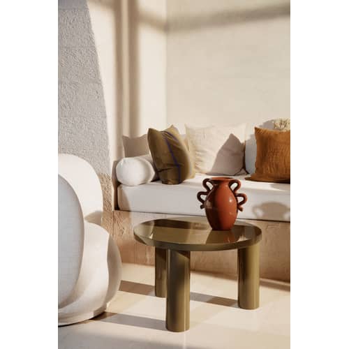 Table basse Post Small laqué vert / Ø 65 x H 41 cm - Ferm Living - Vert Olive - MDF laqué