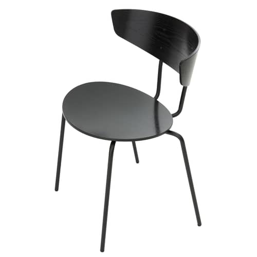 Chaise empilable Herman bois noir - Ferm Living - Noir - Acier laqué époxy, Contreplaqué de chêne laqué