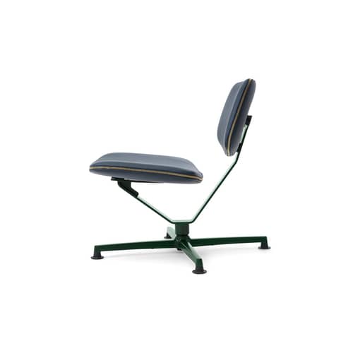 Fauteuil pivotant Arba / Cuir - Bouroullec, 2024 - raawii - Cuir bleu foncé / Base vert foncé - Acier, Aluminium, Contreplaqué, Cuir, Mousse