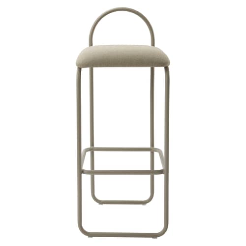 Gepolsterter Barhocker Angui Large textil beige / H 75 cm - Recycling-Polyesterstoff - AYTM - Taupe (Recycling-Polyester) - lackierter Stahl, Recyceltes Polyester, Schaumstoff