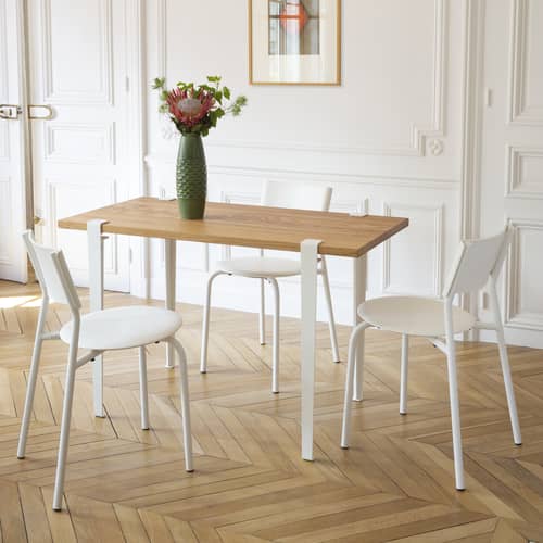 Table rectangulaire Lobo / 120 x 60 cm - 2 à 4 personnes / Bois éco-certifié - TIPTOE - Chêne / Pieds vert kaki - Acier, Bois recyclé aggloméré plaqué chêne