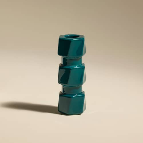 Bougeoir Colonna Moyen / H 12 cm - Maison Sarah Lavoine - Bleu Sarah - Céramique émaillée