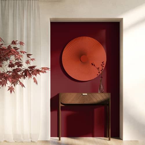 Wandleuchte Carmen textil orange LED / Ø 90 cm – Zwei Anschlussmöglichkeiten: Wandanschluss oder Steckdose - Hartô - Terracotta - lackiertes Metall, plissiertes Gewebe