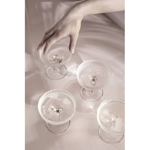 Coppa da champagne Ripple vetro trasparente / Set da 2 - Vetro soffiato a bocca - Ferm Living - Trasparente / Striature - Vetro soffiato a bocca
