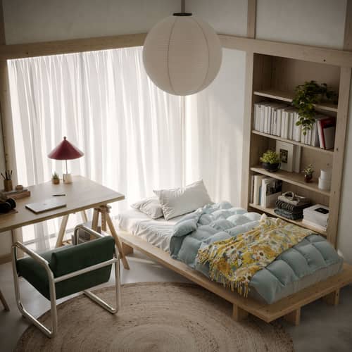 Einzelbett Japan holz natur / Für Matratzen 90 x 200 cm - KARUP - Klare Kiefer - FSC-zertifiziertes Massivholz Kiefer