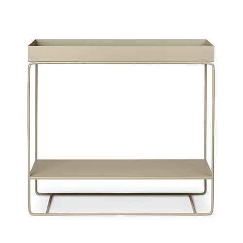 Jardinière sur pied Plant Box Two métal beige / Rangement - 2 niveaux  - L 80 x H 75 cm x Prof. 25 cm - Ferm Living - Beige Cachemire - Acier laqué époxy