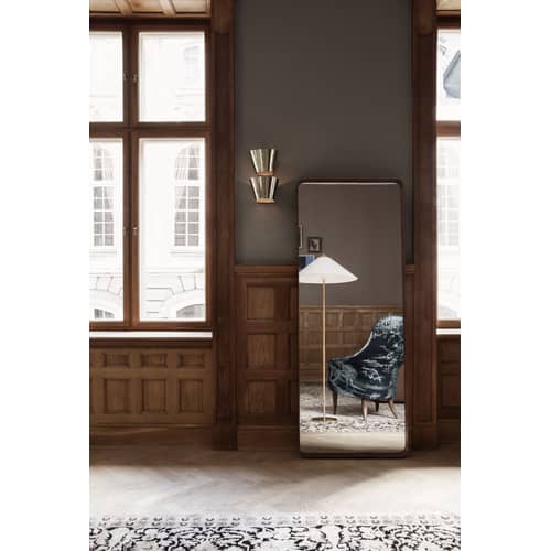 Lampadaire 9602   / Tissu - Réédition 1935 - Gubi - Tissu beige - Laiton poli, Rotin naturel, Tissu