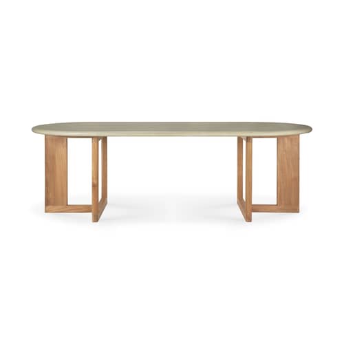 Ovaler Tisch Trestle stein grau / 240 x 110 cm - Recycelter Beton & Teakholz - Ethnicraft - Hellgrau / Teakholz - Beton, Recyceltes Teakholz