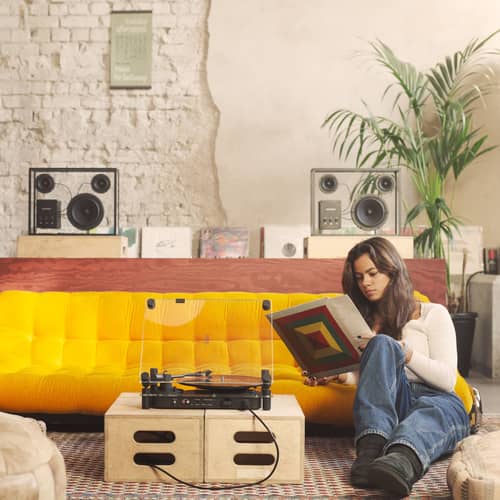 Platine vinyle Turntable verre noir / Bluetooth 5.0 - Transparent Speaker - Noir / Transparent - Aluminium, Verre trempé