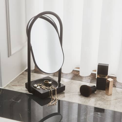 Specchio da appoggiare Angui metallo nero / Marmo - L 17,2 x H 35 cm - AYTM - Nero / Marmo - Acciaio, Marmo, Vetro