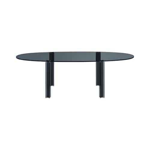 Table ovale X-T verre gris / 240 x 110 cm - Fait main en Italie - Glas Italia - Fumé - Verre