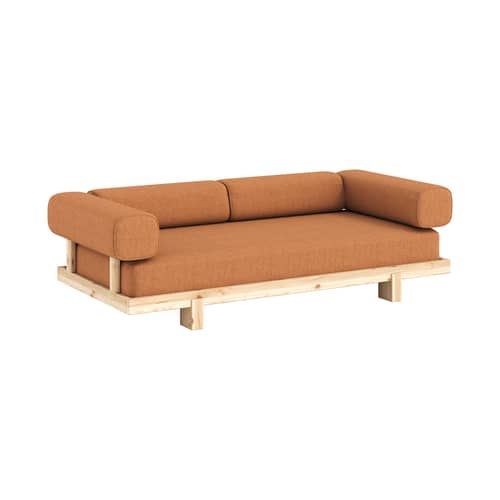 Canapé convertible Stay tissu orange / Lit 1 place - L 214 cm - KARUP - Orange vintage (662) / Pin brut (100) - Mousse haute résilience, Pin massif, Tissu