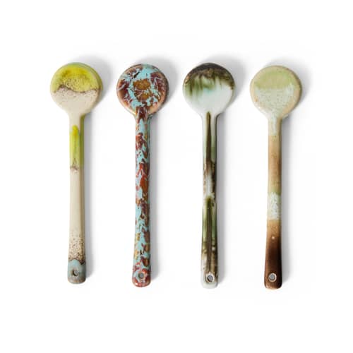 Cuillère 70s ceramics céramique multicolore / Set de 4 - L 12,5 cm - HK LIVING - Blend - Grès émaillé