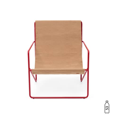 Fauteuil Desert tissu beige / Structure rouge - Bouteilles plastique recyclées - Ferm Living - Métal rouge / Toile Unie Taupe - Acier thermolaqué, Tissu recyclé