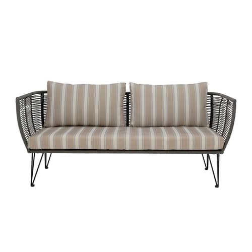 Gartensofa 3-Sitzer Mundo textil kunstfaser grün / B 175 cm - PVC-Draht - Bloomingville - Grün / Stoff Beige & Weiß - Gewebe, PVC-Faden, Stahl