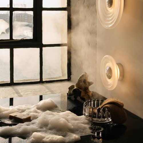 Press Surface Mini Outdoor wall light glass white / LED - Ø 21.5 cm - Tom Dixon - Frosted - Pressed glass, Steel