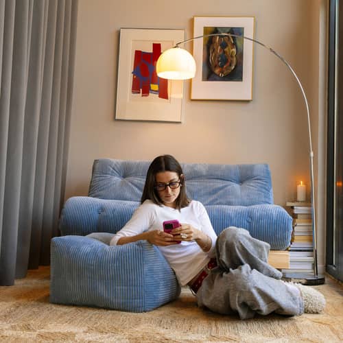 Pouf Buddy tissu beige / 50 x 50 cm - KARUP - Crème douce 550 (velours côtelé) - 