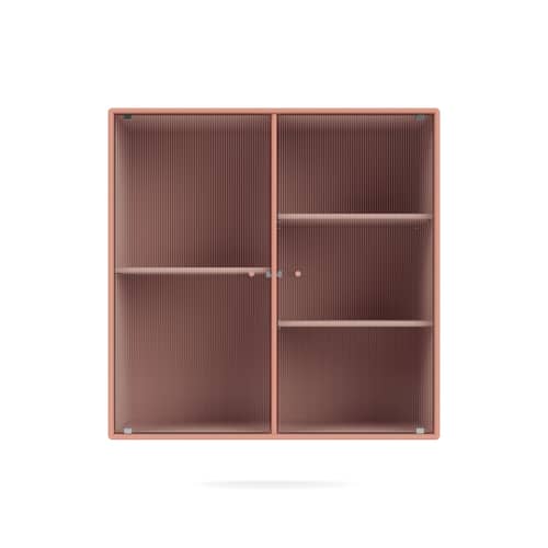 Wandablage Ripple II holz rosa / Utensilien - B 69.6 x T 30 x H 69,6 cm / Gewelltes Glas - MONTANA - Rhubarb 151 - Geriffeltes Glas, lackierte Holzfaserplatte