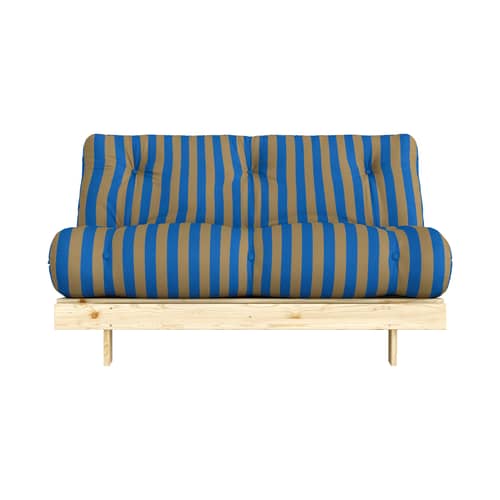 Canapé convertible Roots tissu marron / L 140 cm - 3 positions / Structure pin clair - KARUP - Rayé marron / Bleu (424) - Mousse, Pin massif certifié FSC, Tissu