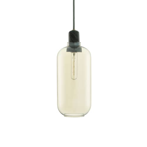 Suspension Amp Large verre marbre jaune marron or / Ø 11,2 x H 26 cm - marbre - Normann Copenhagen - Doré / Marbre vert jade - Marbre, Verre