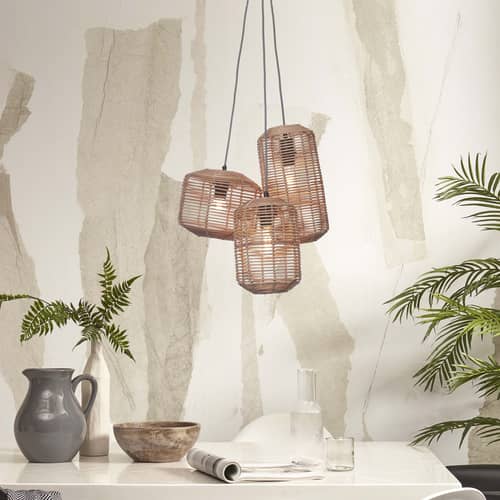 Suspension Tanami Tube   / 3 abat-jour - Rotin - GOOD&MOJO - Naturel - Fer, Rotin