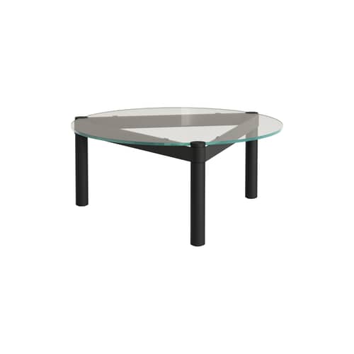 Table basse Disc verre transparent / Ø 80 cm - TIPTOE - Noir Graphite / Plateau transparent - Acier thermolaqué, Hêtre massif teinté, Verre trempé