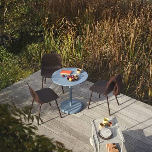 Table ronde Linear Café métal bleu / Ø 70 cm / Seconde vie - Muuto - Bleu clair - Acier revêtement poudre