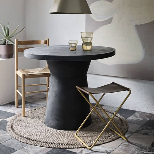 Tabouret pliant Nola cuir bleu - BROSTE COPENHAGEN - Bleu / Cuir naturel - Cuir de vache, Fer