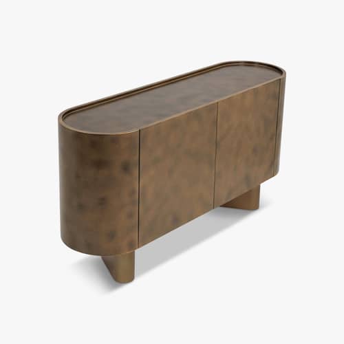 Anrichte Ovalia holz gold / L 150 cm - NV GALLERY - Optik: gebürstetes Antik-Messing - Bois composite peint