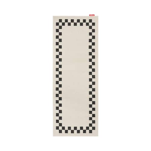 Außenteppich Carpretty Catwalk textil grau / 200 x 80 cm - Fatboy - Check Border / Creme & Anthrazit - Gewebtes Polypropylen