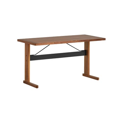 Bureau Passerelle bois naturel / 140 x 65 cm - Hay - Noyer / Traverse noire - Aluminium thermolaqué, Noyer massif, Placage de noyer
