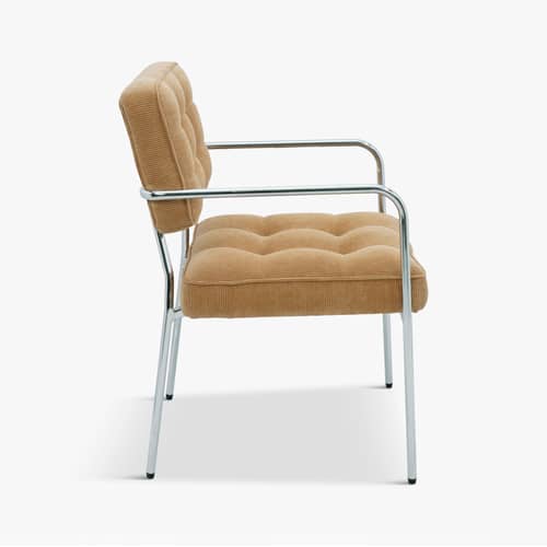 Gepolsterter Armlehnstuhl Orea textil beige - NV GALLERY - Aprikosenorange (gerippter Samt) / verchromtes Metall - Eisen, gerippter Samt, High Density-Schaum