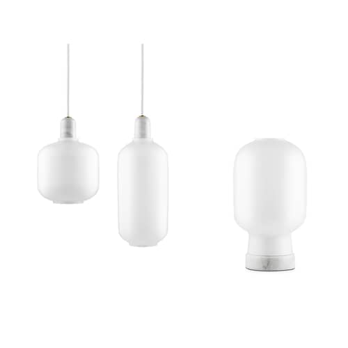 Amp Large Pendant glass stone white H 26 cm - Glass & marble - Normann Copenhagen - White / White marble - Glass, Marble
