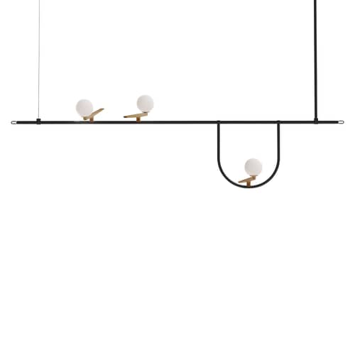 Pendelleuchte Yanzi SC1 metall glas schwarz / LED - L 156 x H 61 cm - Artemide - H 61 cm (max.) / Schwarz & weiß - geblasenes Glas, lackierter Stahl, Messing