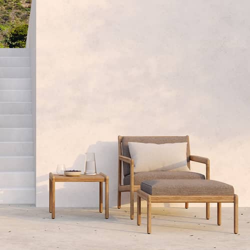 Pouf d\'extérieur Jack Outdoor   / Teck - 71 x 54 cm - Ethnicraft - Moka - Mousse, Teck massif, Tissu polypropylène