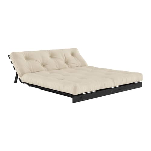 Schlafcouch Roots holz beige / B 160 cm - 3 Positionen / Schwarze Struktur - KARUP - Beige 747 / Schwarz - FSC-zertifizierte, lackierte Massivkiefer, Gewebe, Recycelte Mischfasern, Schaumstoff
