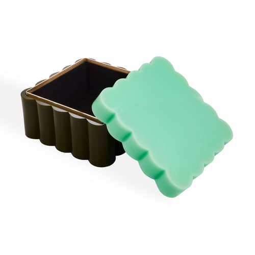 Scatola Fleur Medium materiale plastico verde / 17,5 x 17,5 cm x H 11 cm - Jonathan Adler - Pannello medium / Celadon e Oliva - Acrilico, Ottone, Velluto
